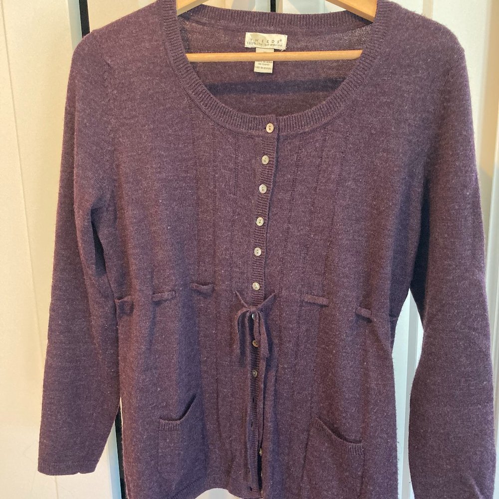 Plum Merino Wool Button Up Sweater